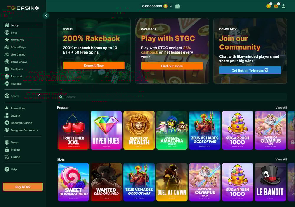 TG Casino Homepage